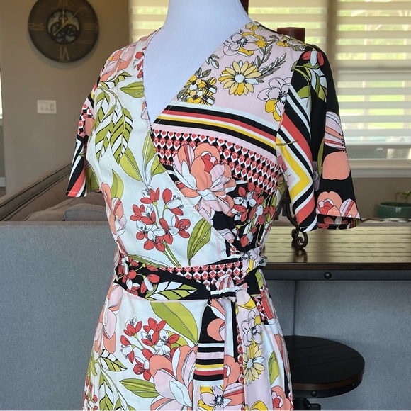 Who What Wear Maxi Floral Wrap Dress Size Small Scarf Print Long Length Colorful - Picture 4 of 16